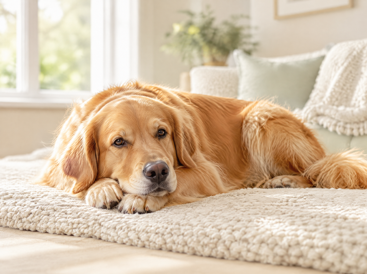 Relaxed golden retriever with a glossy coat
