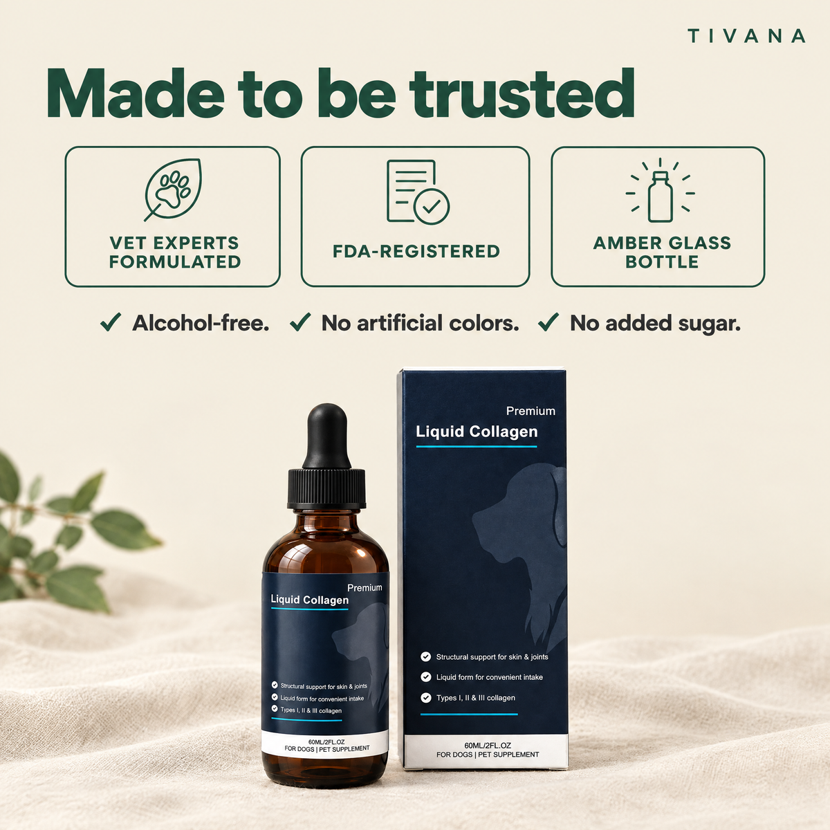 Move & Glow by Tivana: Vet Experts Formulated, FDA-Registered, in a 60 mL amber glass bottle. Alcohol-free, with no artificial colors or added sugar.